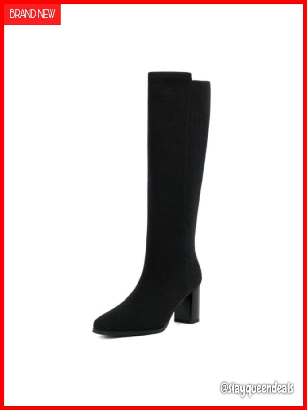 Women's Stretchy Knee High Boots Square Toe Chunky Block Heel Pull On